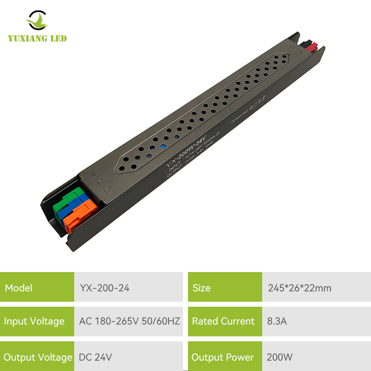 24V 200W LED Ultra İnce Doğrusal Yarı Tutkal Dolgulu Güç Kaynağı