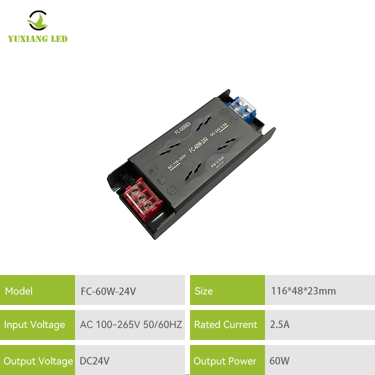 FC 24V 60W İnce yarı muhafazalı LED güç kaynağı