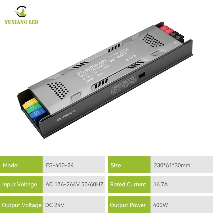 Yarı muhafazalı kısılabilir LED doğrusal güç kaynağı ES modeli 24V 400W